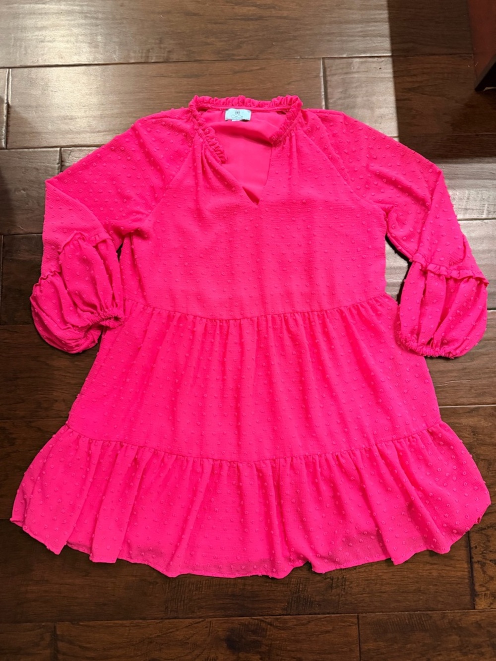 Cece Women’s Pink Swiss Dot Tiered Lined Dress